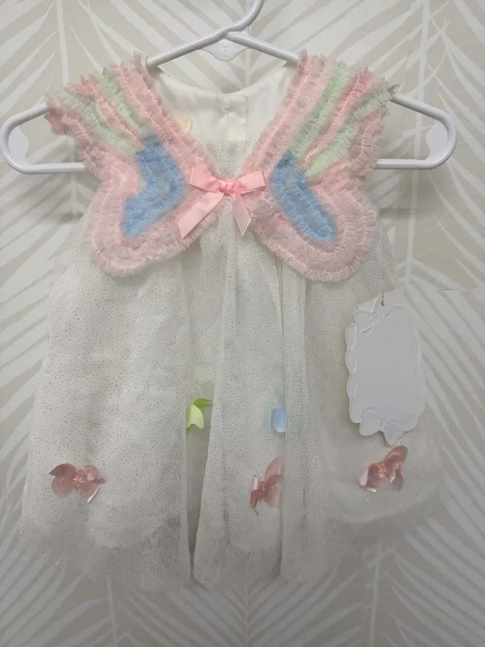 Baby Biscotti White Glitter Tulle Butterfly Dress with 3D Bows